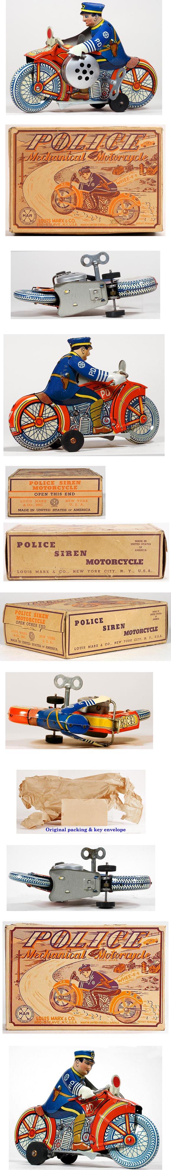 1938 Marx, Police Siren Motorcycle in Original Box